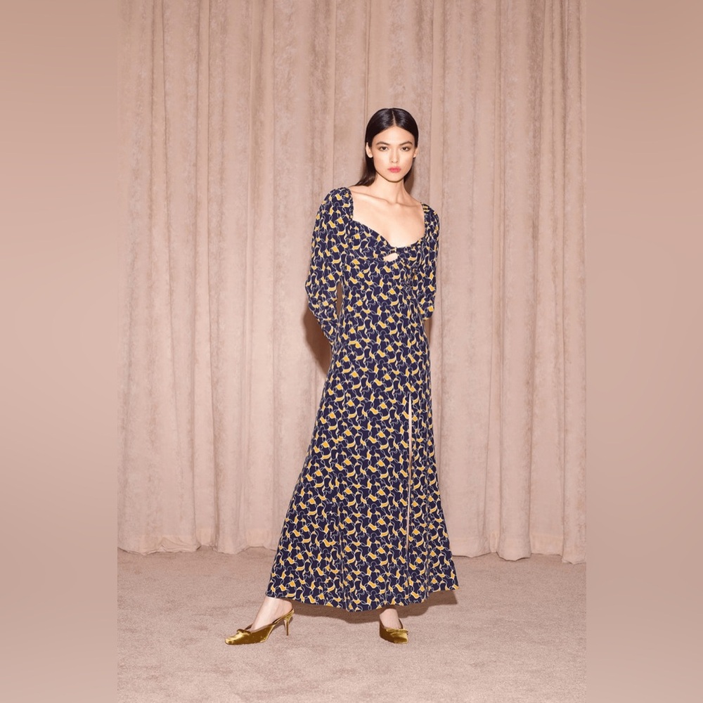 STAUD Josephine Blue and Yellow Long Sleeve Dress